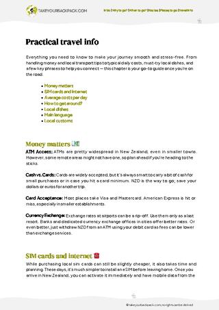 example page 5 from our offline Travel Guide for New Zealand